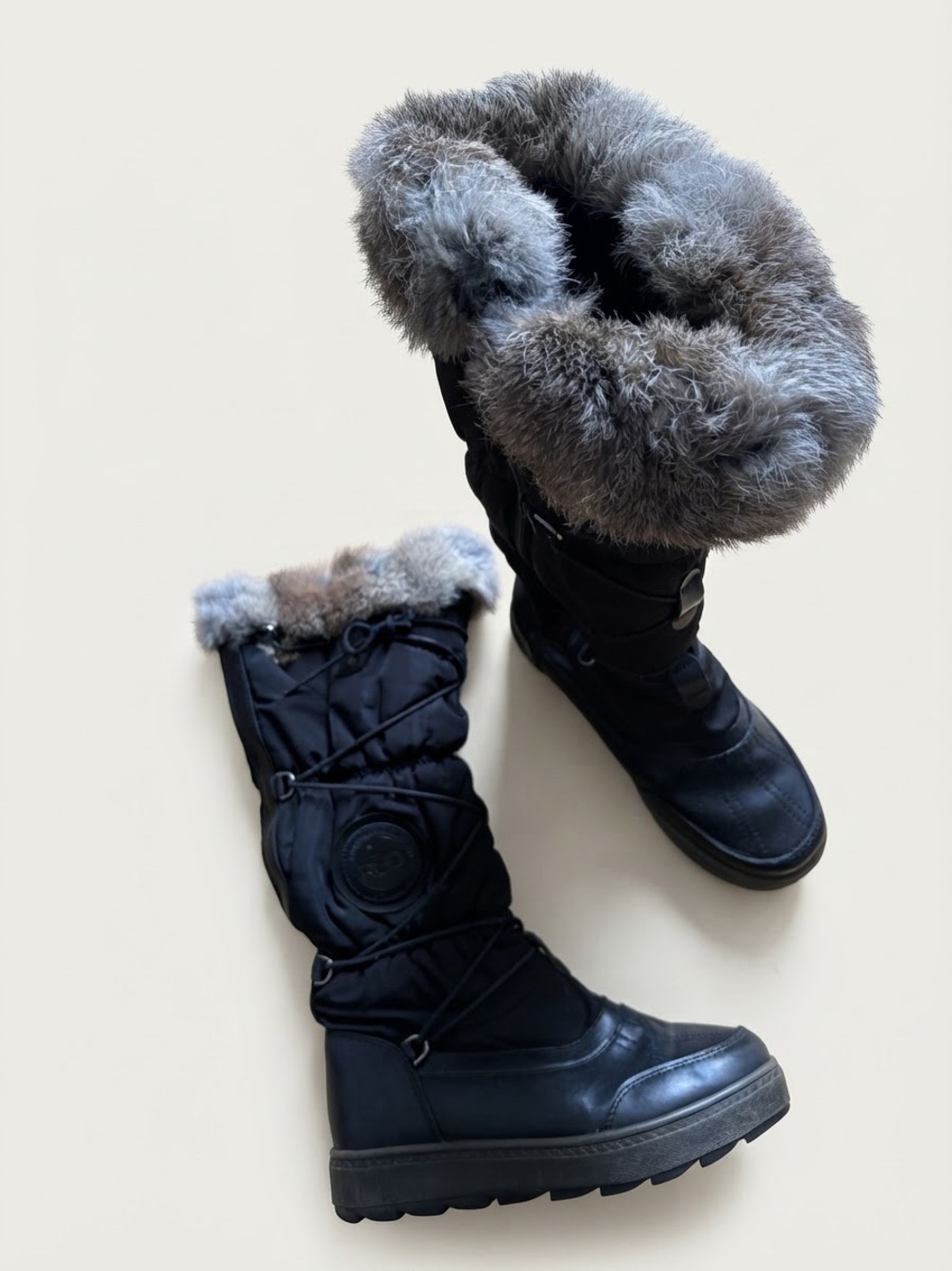 Rudsak Sz 6 (36) Winter Black Tall Snow Waterproof Lace Up Fur Boots